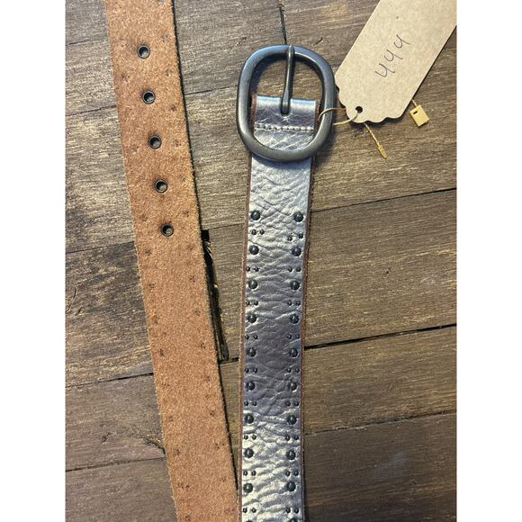 Fossil Metallic Studded Leather Belt w/ Brass Buckle - Picture 1 of 3